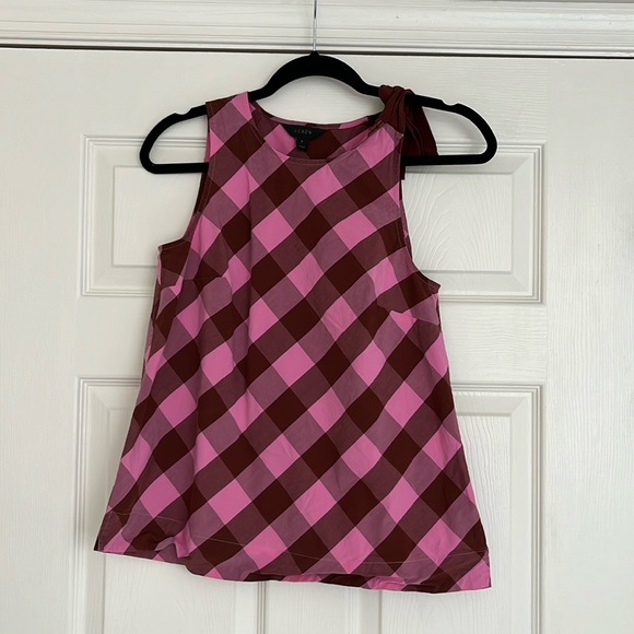 J.CREW Pink Bow-Shoulder Gingham Check Plaid Tank - Picture 2 of 7